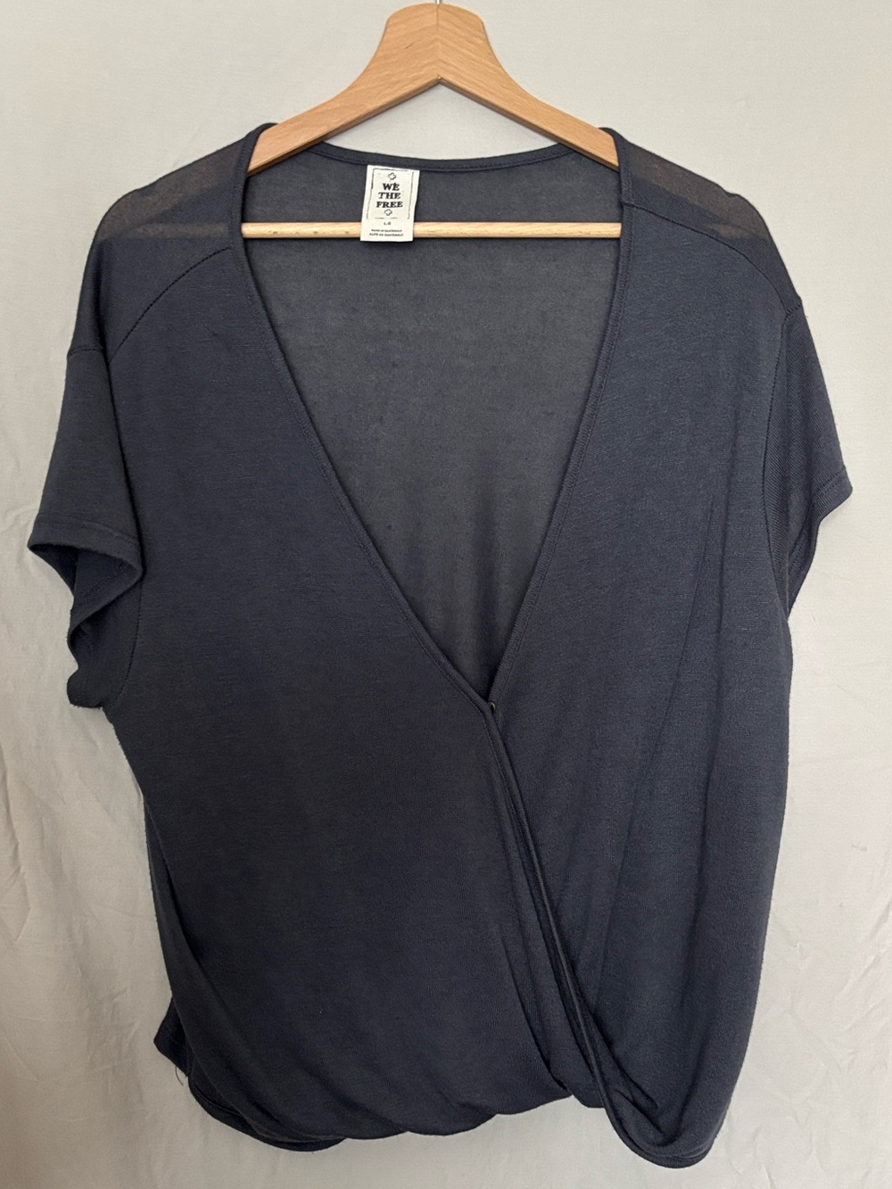 We The Free Charcoal “Wrap-Front”Short Sleeve knit cardigan/tunic/vest